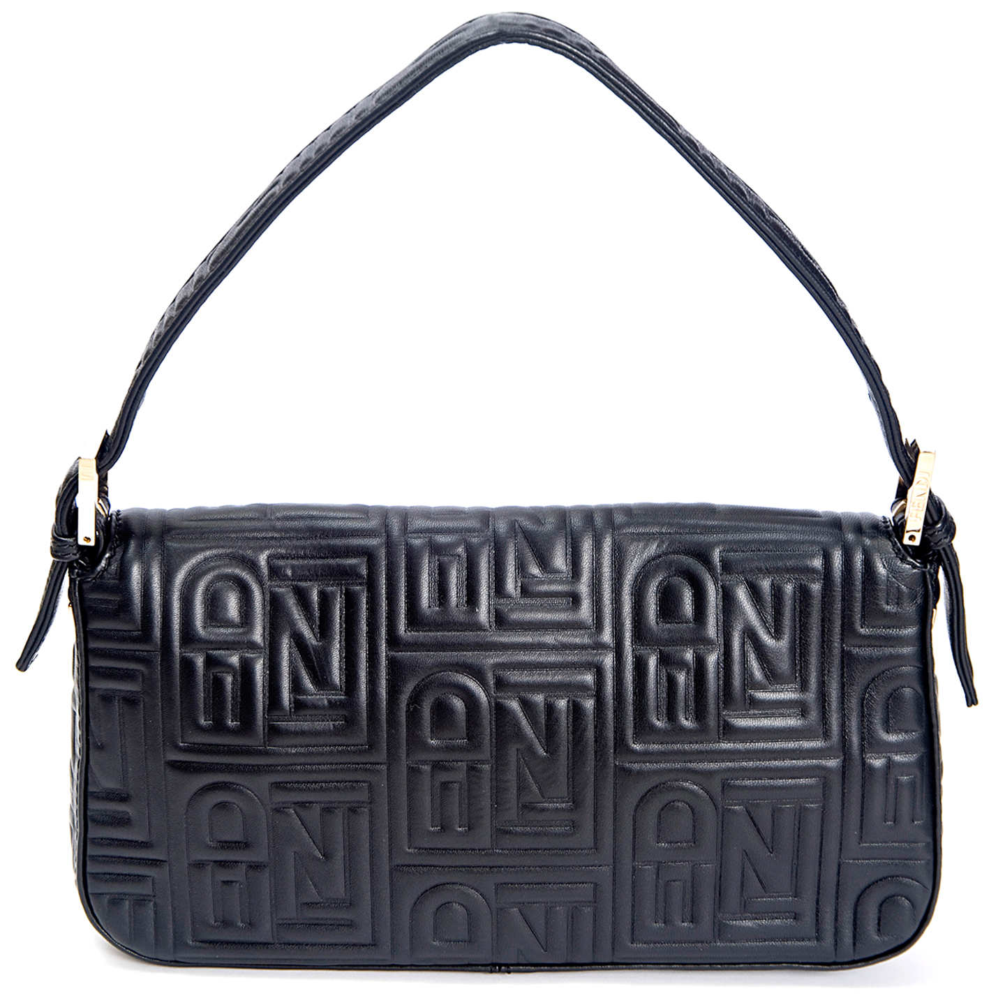 Fendi Black Embossed Nappa Leather Baguette Bag - LabelCentric