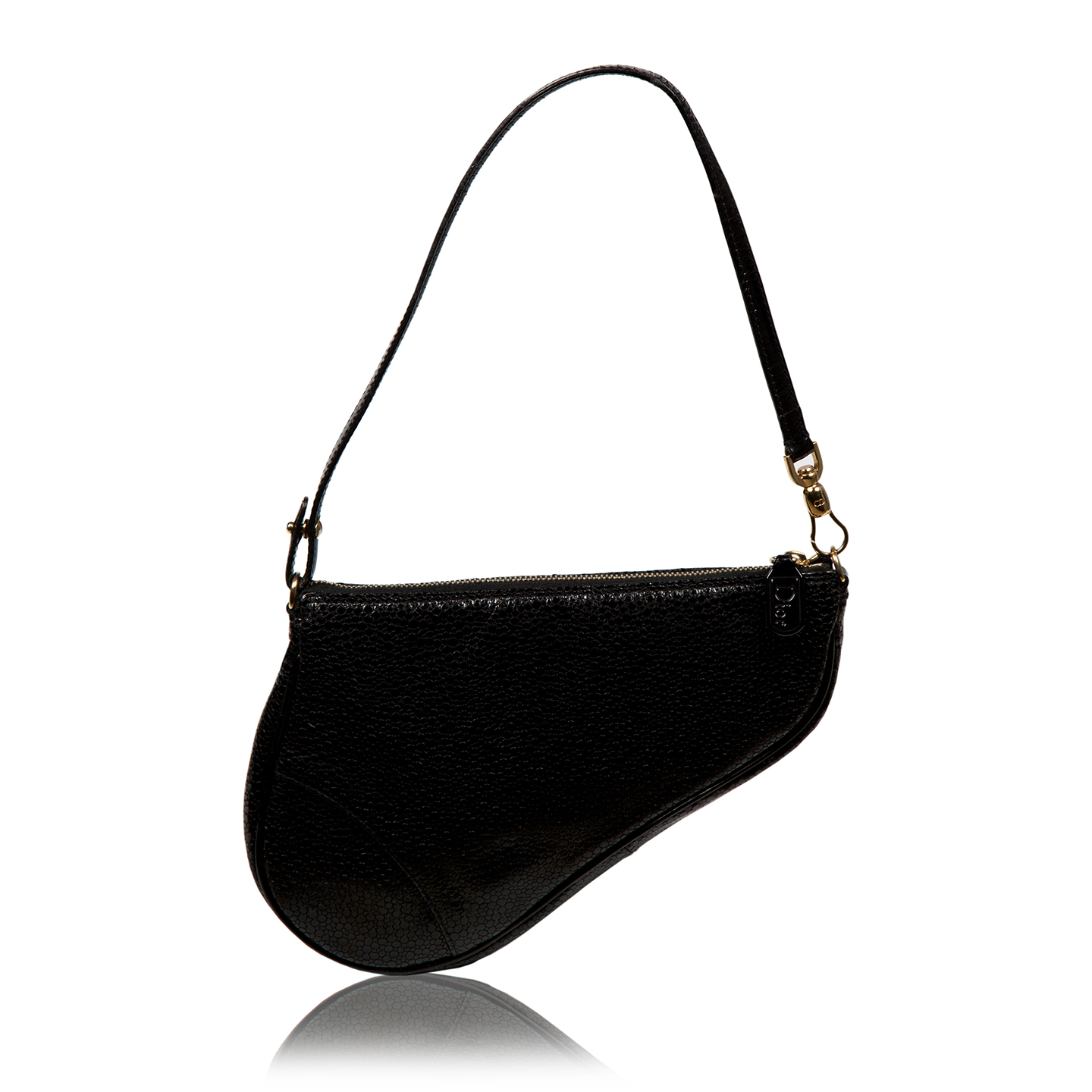 VINTAGE Christian Dior Black Leather Saddle Bag - LabelCentric
