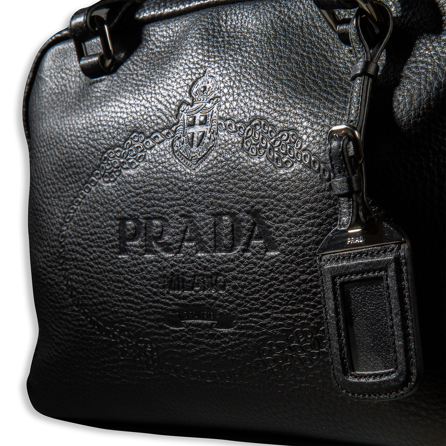 Prada Black Vitello Diano Embossed Leather Bag - LabelCentric