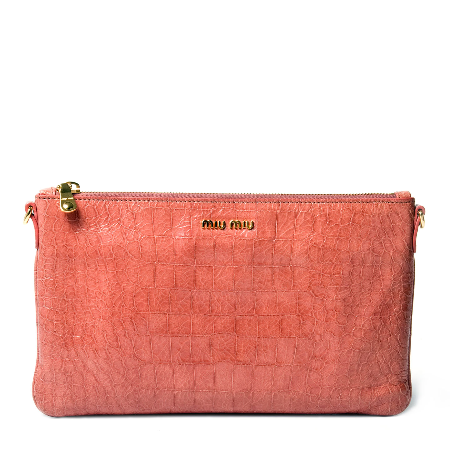 Miu Miu Pink Croc Embossed Clutch Bag - LabelCentric
