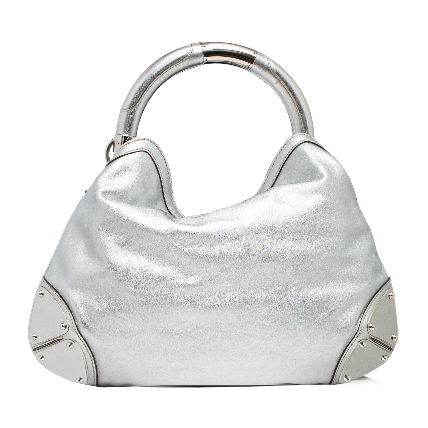 Gucci Metallic Silver Leather Indy Top Handle Bag - LabelCentric