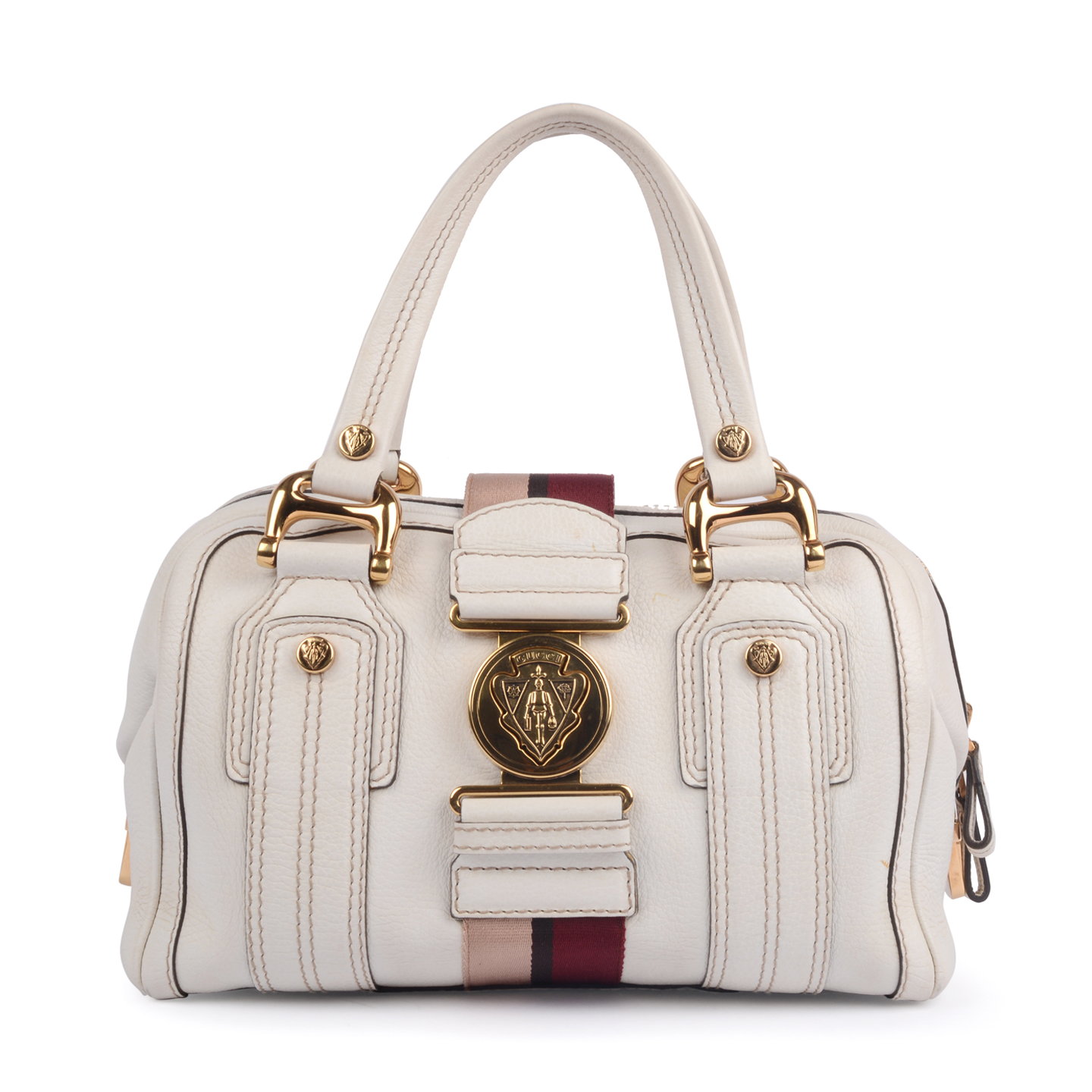 Gucci White Leather Aviatrix Medium Boston Bag - LabelCentric