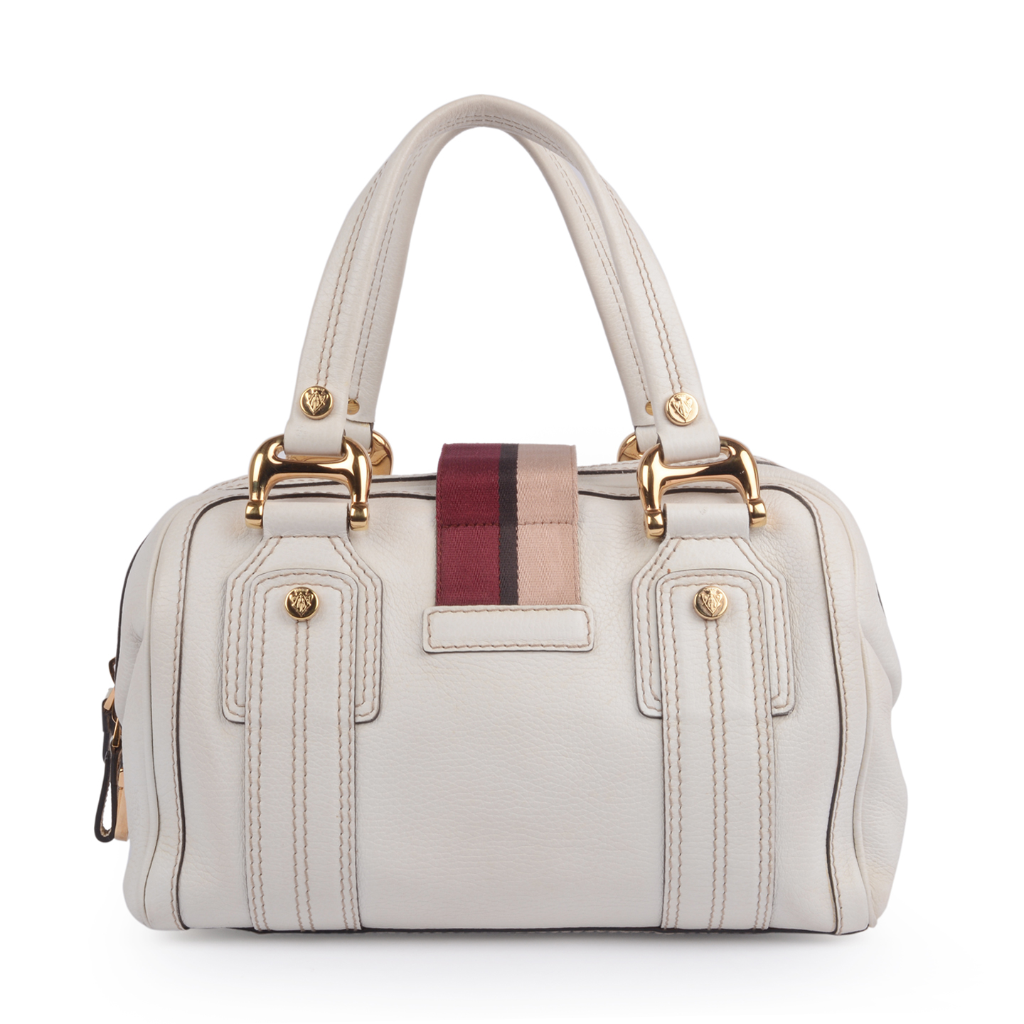 Gucci White Leather Aviatrix Medium Boston Bag - LabelCentric