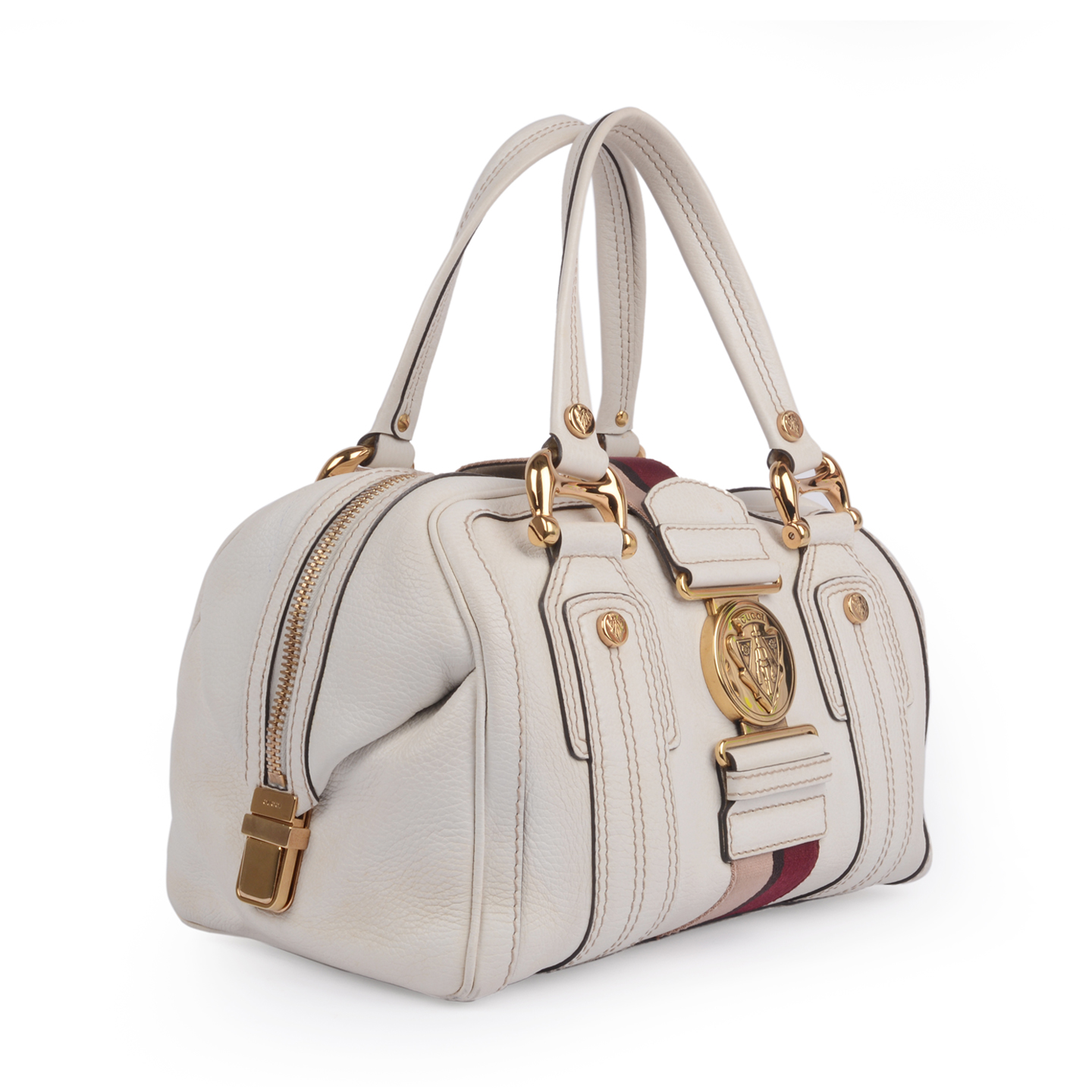 Gucci White Leather Aviatrix Medium Boston Bag - LabelCentric