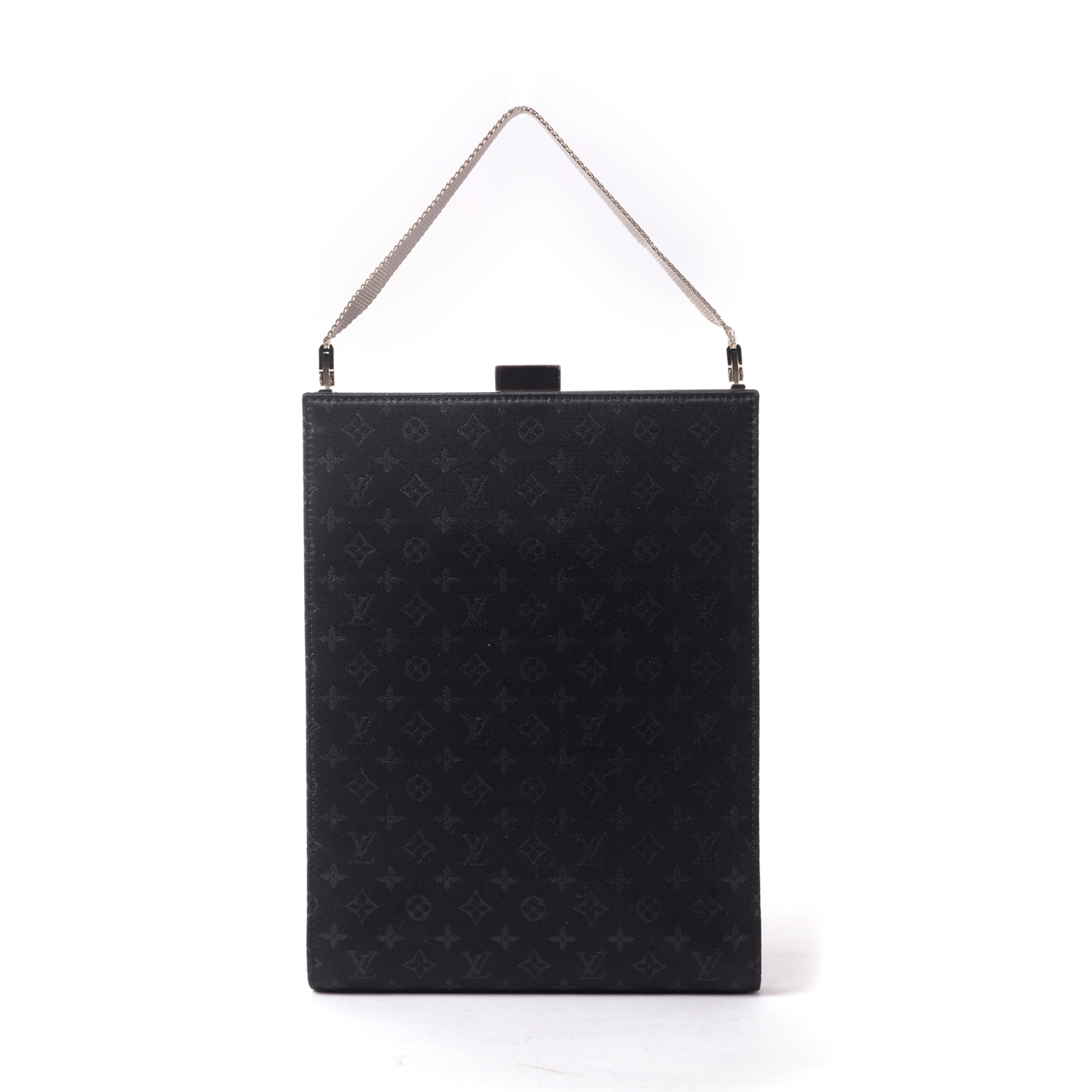 Louis Vuitton Limited Edition Black Monogram Satin Ange GM Evening Bag - LabelCentric