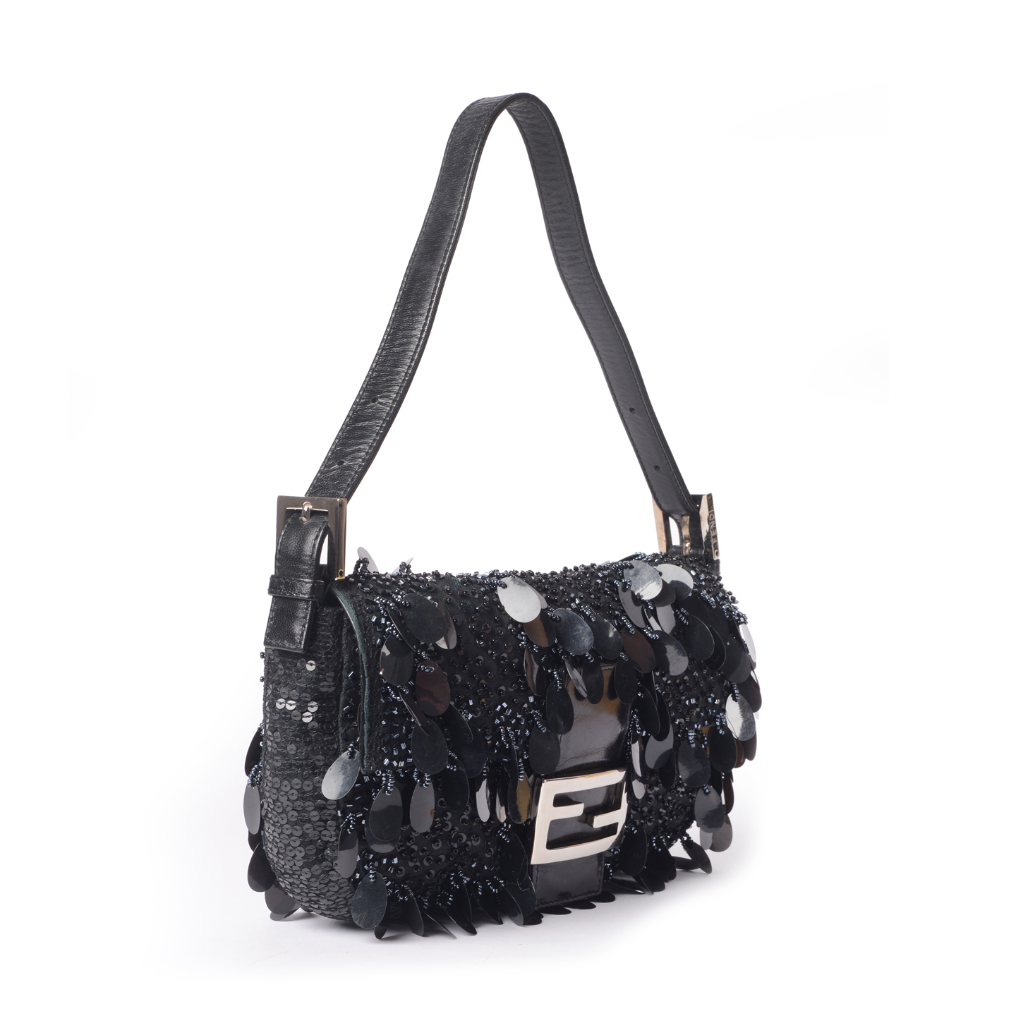 Fendi Black Paillettes Baguette Bag - LabelCentric