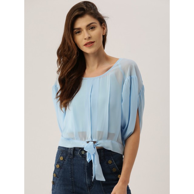 All About You From Deepika Padukone Blue Solid Cinched Waist Crop Top ...