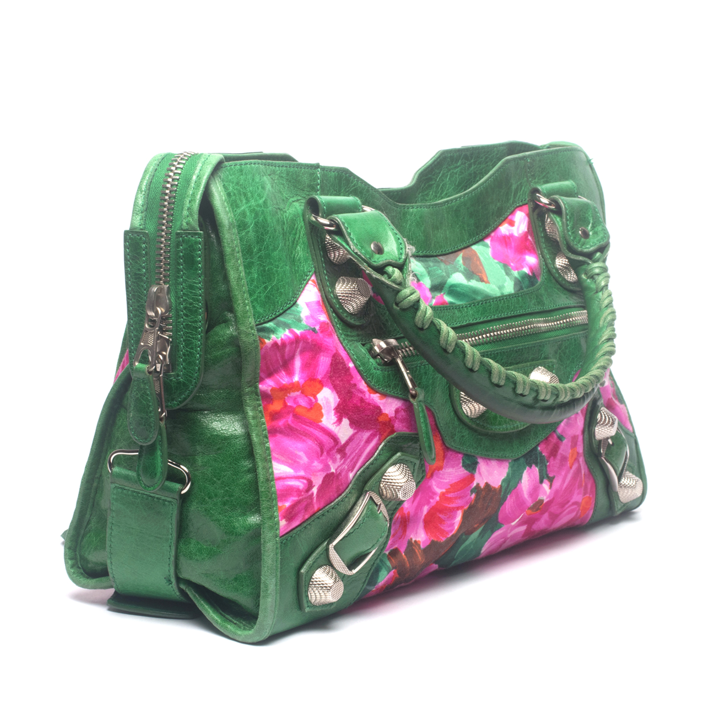 Balenciaga Green Leather Floral Giant City Bag LabelCentric