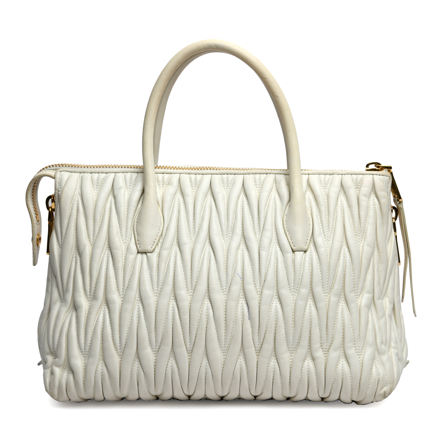 Miu Miu Ivory Matelasse Quilted Leather Small Tote - LabelCentric
