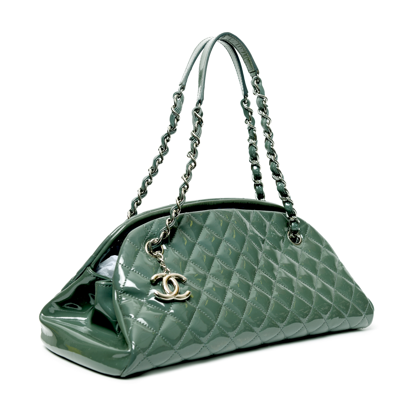 Chanel Quilted Patent Leather Just Mademoiselle Bowling Bag LabelCentric