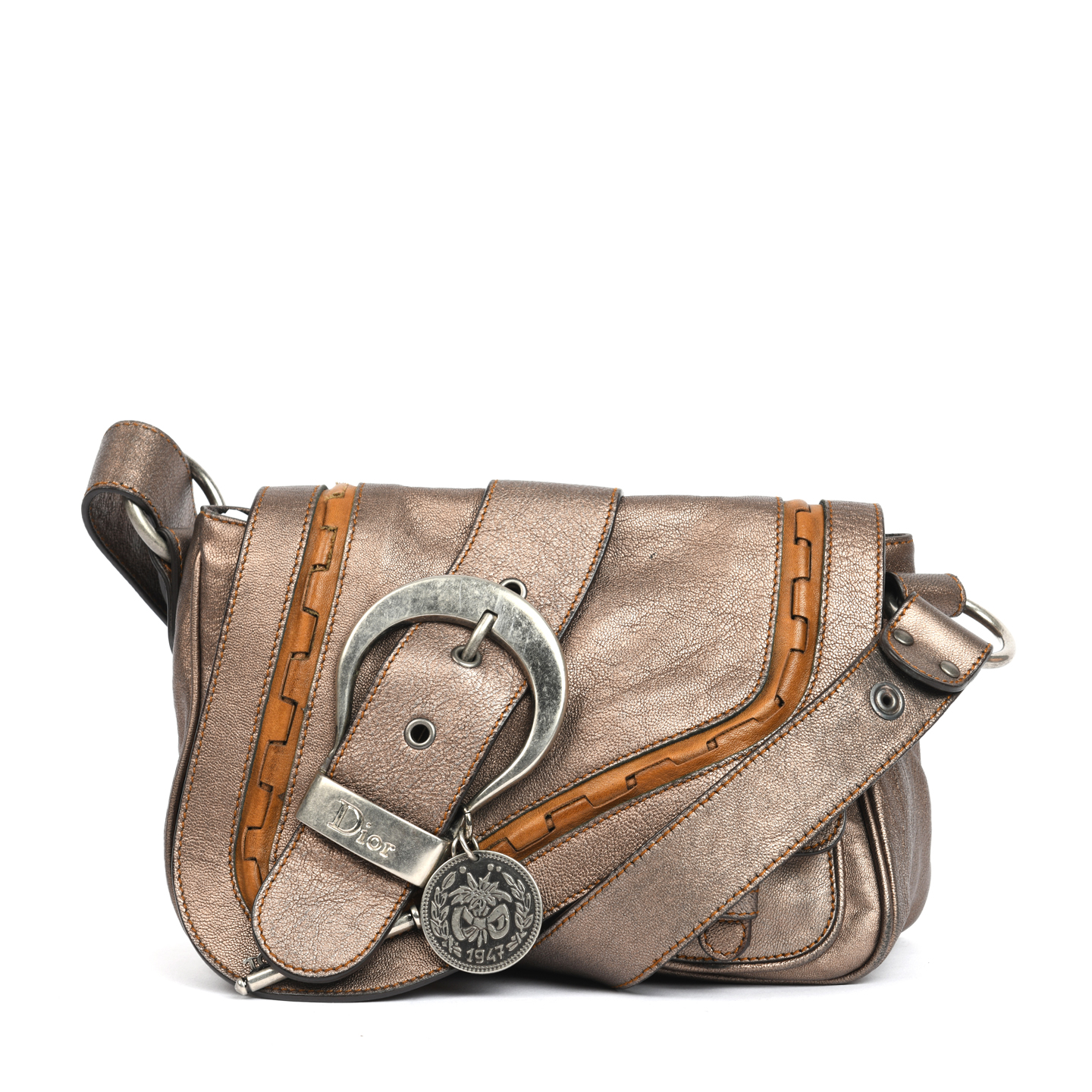Dior Bronze Leather Mini Gaucho Saddle Shoulder Bag - LabelCentric