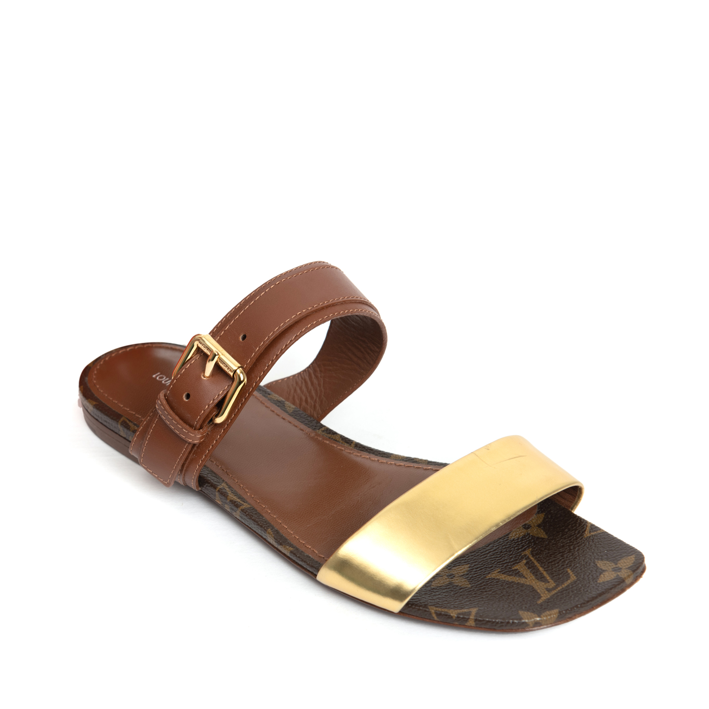 Louis Vuitton Sandals Brown Leather Cloth ref.39729 - Joli Closet