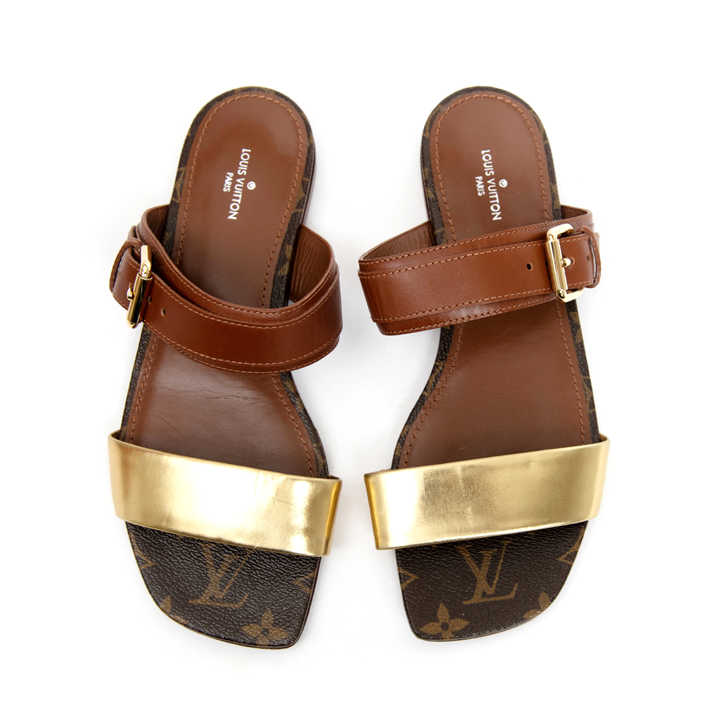 Louis Vuitton Golden Bloom Flat Sandals, Size 37.5 - LabelCentric