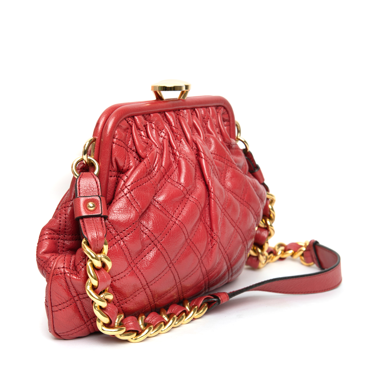 Marc Jacobs Red Quilted Leather Mini Stam Shoulder Bag - LabelCentric