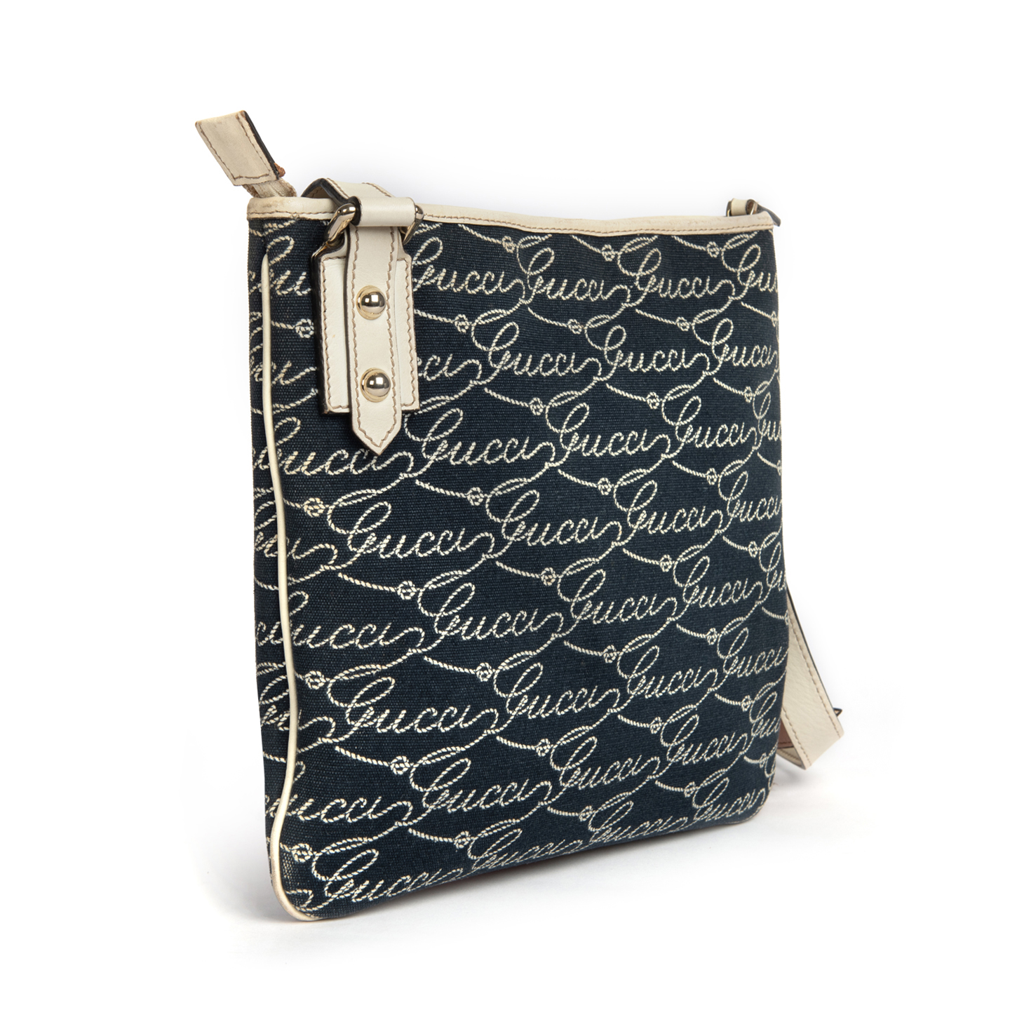 Gucci Blue Canvas Crossbody Messenger Bag - LabelCentric