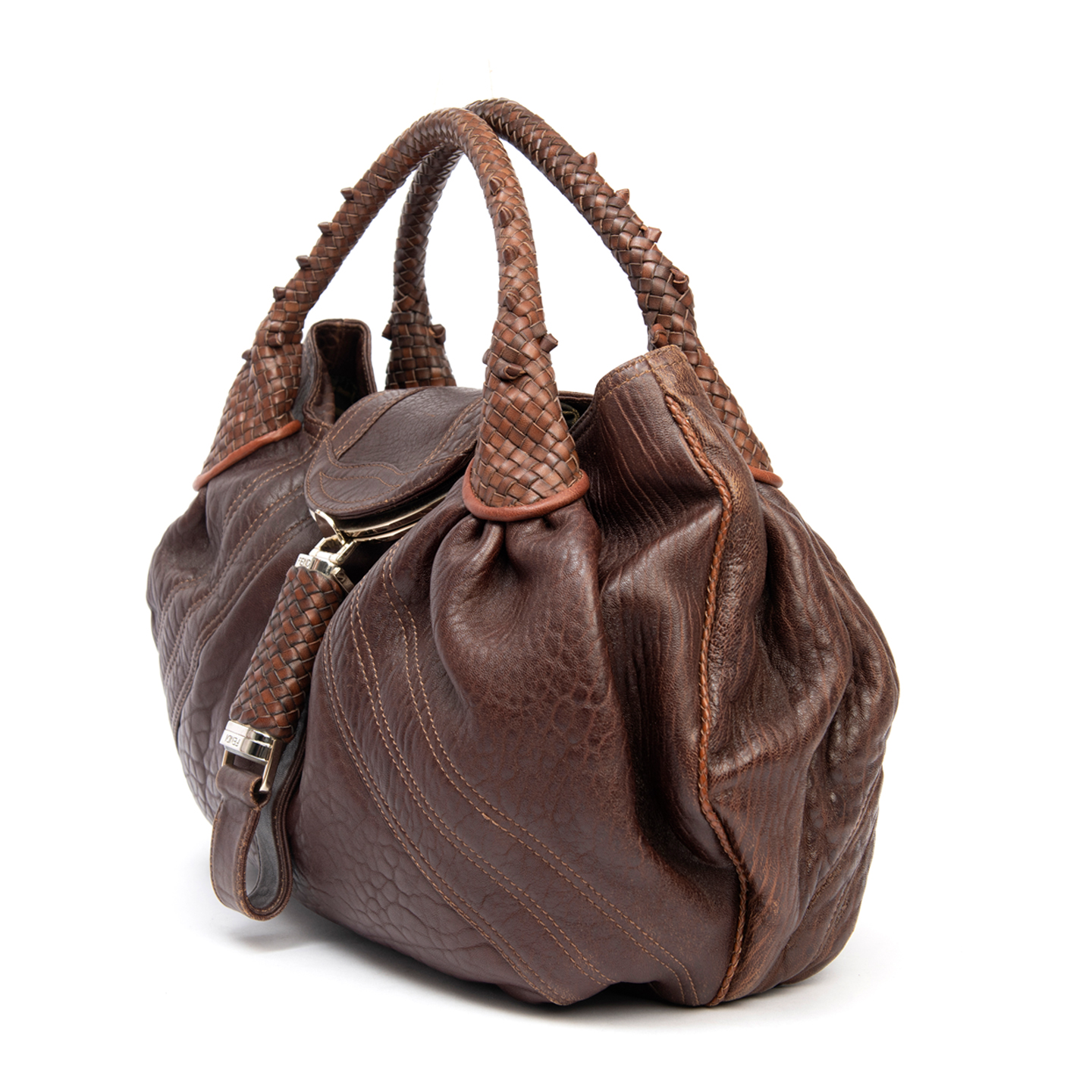 Fendi Brown Nappa Distressed Leather Spy Bag - LabelCentric