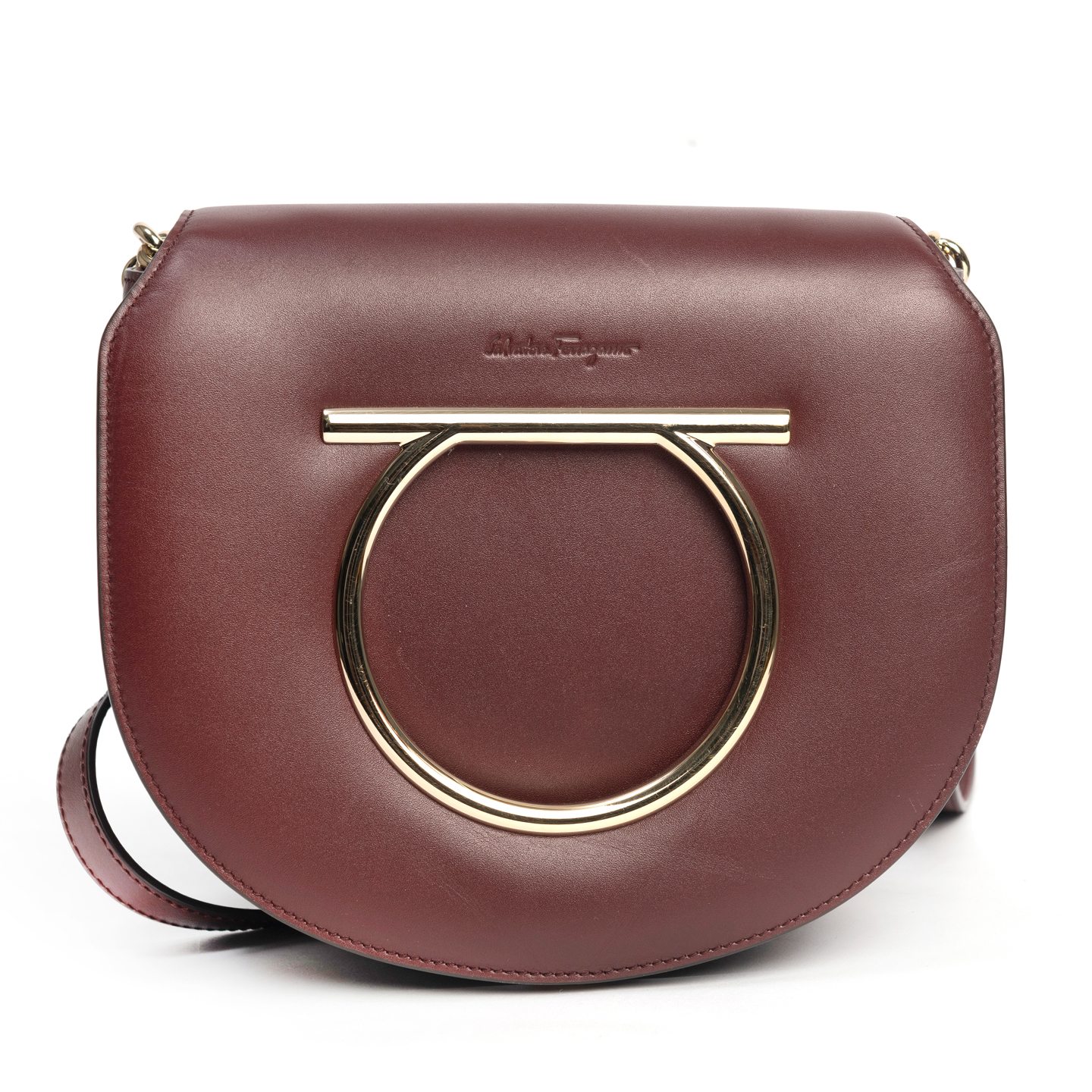 Salvatore Ferragamo Burgundy Gancini Flap Crossbody Bag LabelCentric