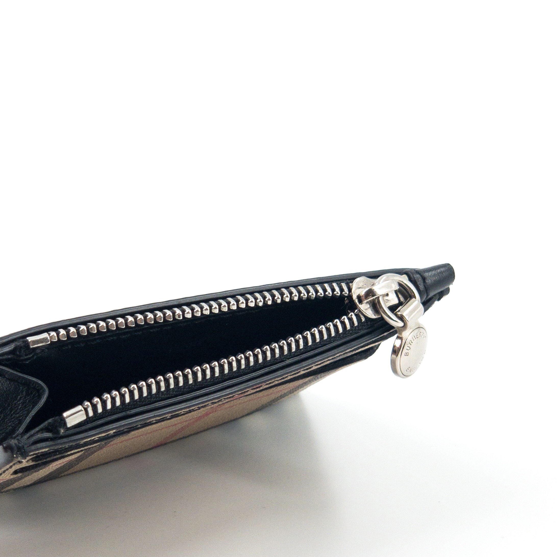 vintage check and leather zip card case